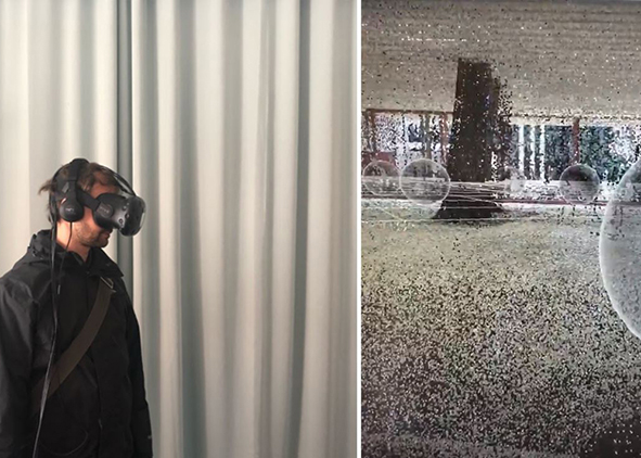 User inside of the Virtual Preservation experience of Case Study 3, and Image of Point Cloud (credit: K. Reaver, 2019). AGATHÒN 06 | 2019