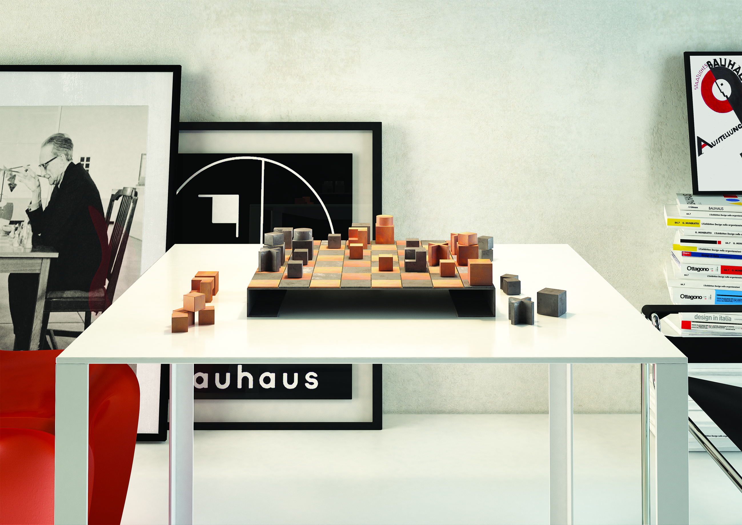 J. Hartwig, Chessboard of Bauhaus, 1924, redesigned in metal by S. D’Amato, BNP, in 2016 (render by S. Albano)