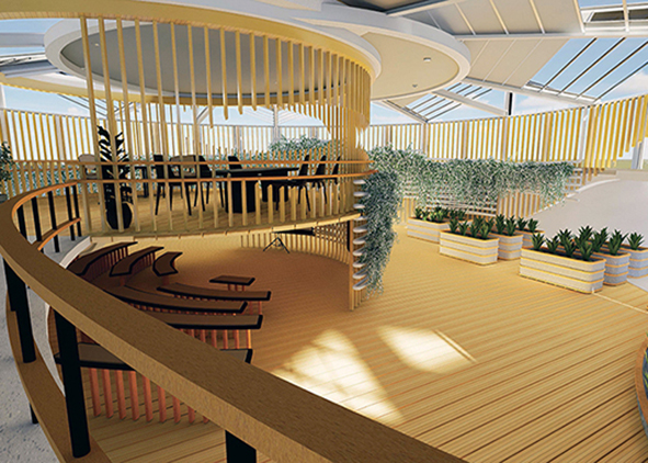 Horticulture Garden in Recycled Tanks at Lubbock Wastewater Treatment Plant (2024), designed by Evan Machnacki and David Potraz (Huckabee College of Archi¬tecture, Texas Tech University, USA): Rendering. AGATHÓN 17 | 2025