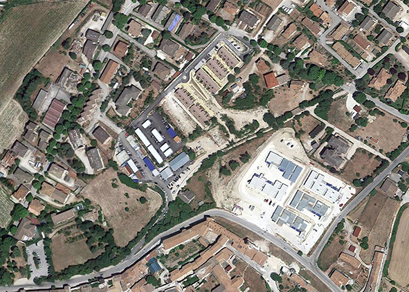 Norcia: the area after earthquake (aerial view 2017, Google Map).