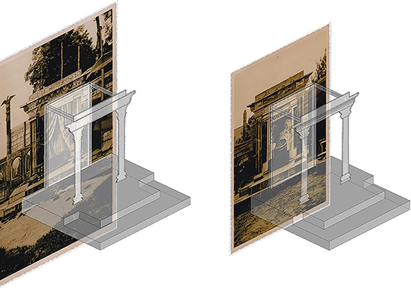 Comparison between iconographic sources and reconstructed model. From left to right: Chair of Anna, 1934); Chair of Caifas, 1934; Chair of Herod, 1950; Chair of Pilate, 1950 (credit: A. Tomalini, 2021). AGATHÓN 10 | 2021